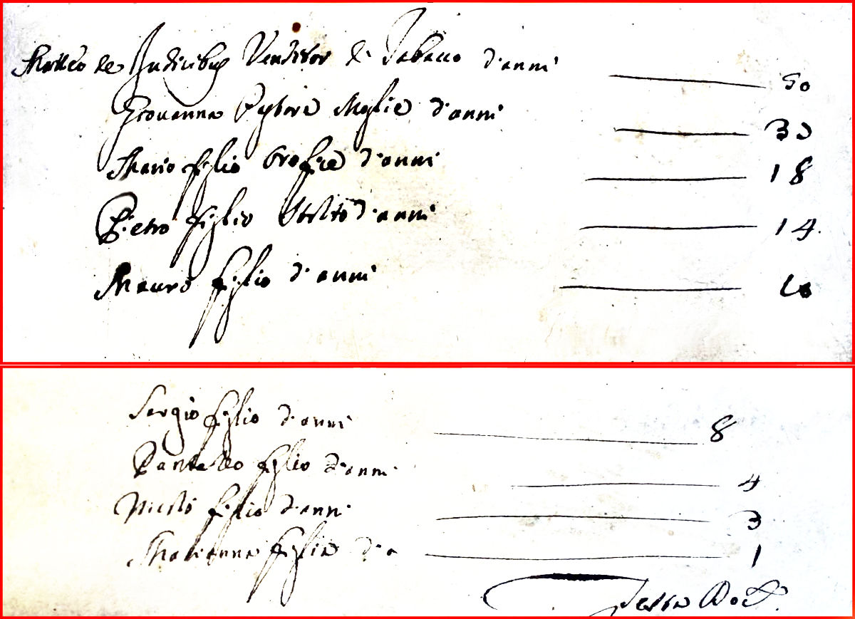 La famiglia di Matteo e Giovanna come dal Catasto Onciario del 1753