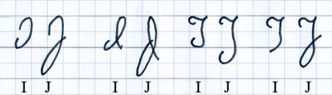Alcuni esempi di lettera I e J maiuscola in corsivo