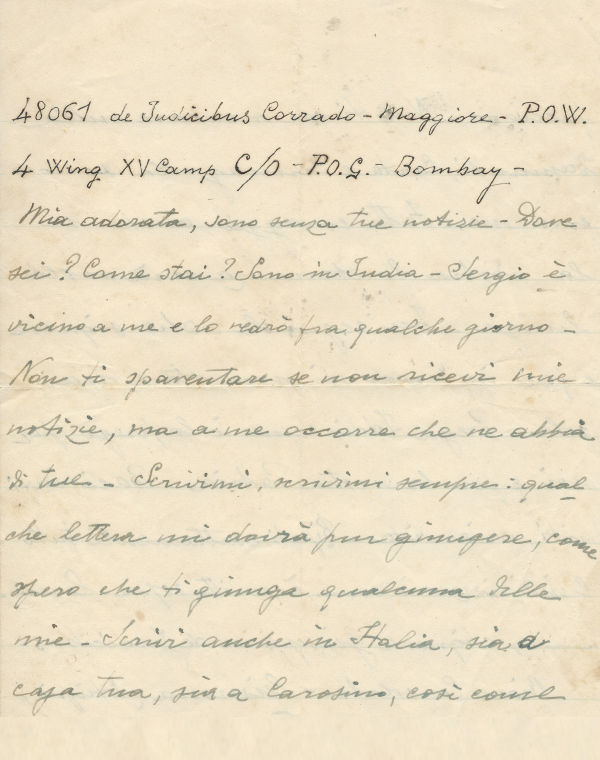 Lettera da Corrado alla moglie Giuseppina, pagina 1