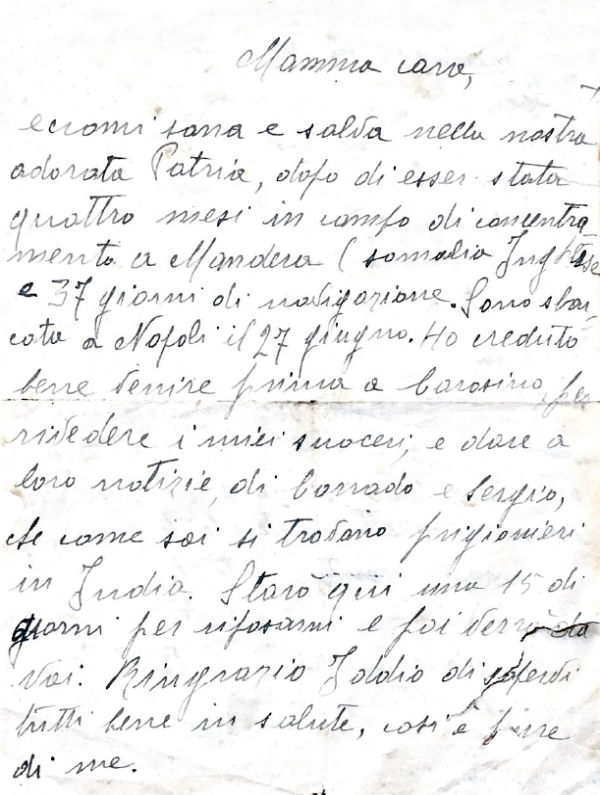 Lettera da Pina alla madre, scritta a Carosino, pagina 1