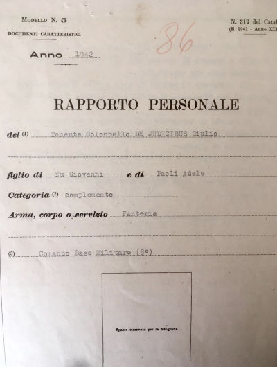 Rapporto Personale 1942 - Ten. Col. Giulio de Iudicibus