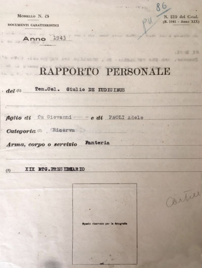 Rapporto Personale 1943 - Ten. Col. Giulio de Iudicibus