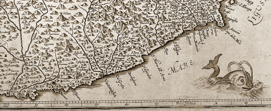 Riquadro di una mappa della Liguria Occidentale del XVII secolo