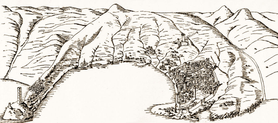 Veduta di Genova nel XII secolo - Ricostruzione del Cevesco